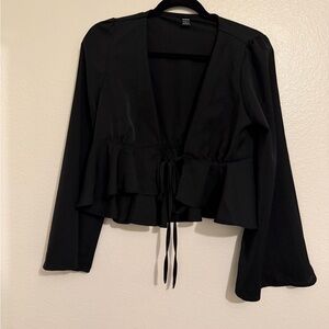 SHEIN Black Ruffle Tie-Front Blouse